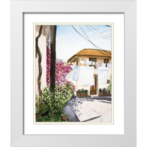 Clothesline White Modern Wood Framed Art Print with Double Matting by Shefranov, Olga
