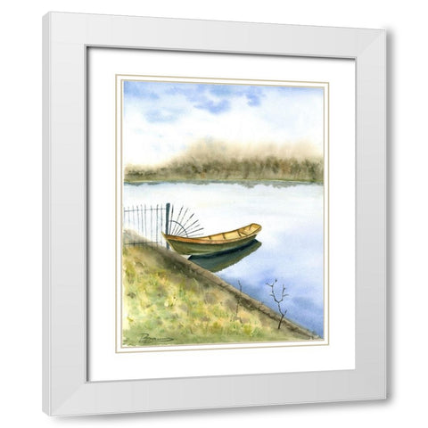 Boat on the Water White Modern Wood Framed Art Print with Double Matting by Shefranov, Olga