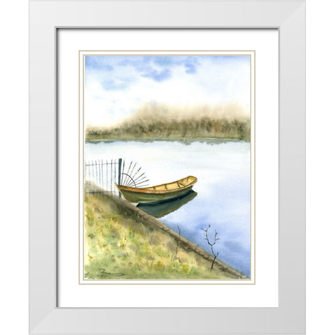 Boat on the Water White Modern Wood Framed Art Print with Double Matting by Shefranov, Olga