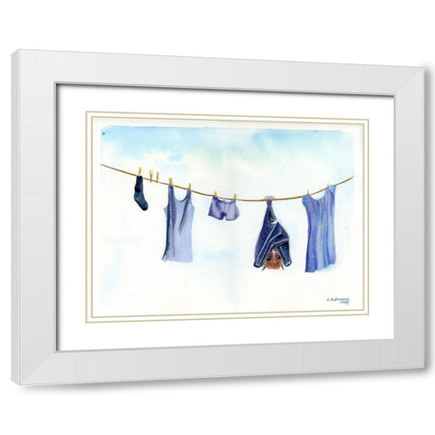 Clothesline II White Modern Wood Framed Art Print with Double Matting by Shefranov, Olga