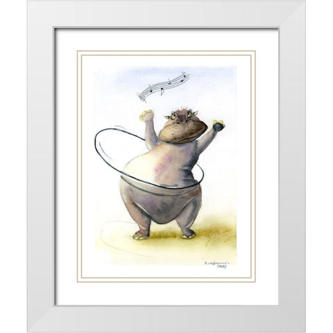 Hippo White Modern Wood Framed Art Print with Double Matting by Shefranov, Olga