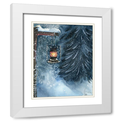 Winter Lantern White Modern Wood Framed Art Print with Double Matting by Shefranov, Olga