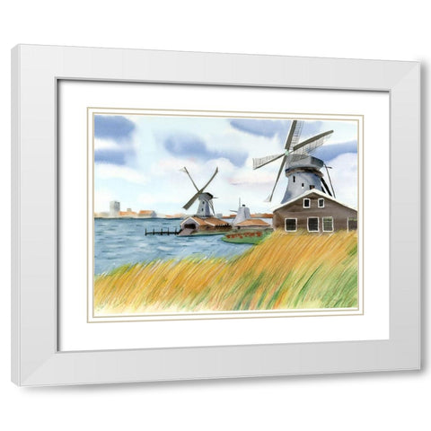 Windmills White Modern Wood Framed Art Print with Double Matting by Shefranov, Olga
