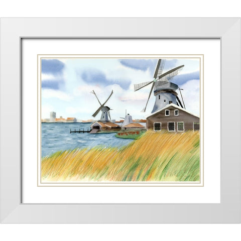 Windmills White Modern Wood Framed Art Print with Double Matting by Shefranov, Olga