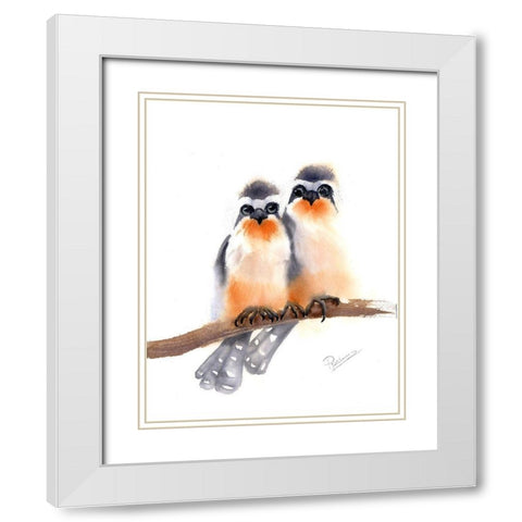 Bird Buds White Modern Wood Framed Art Print with Double Matting by Shefranov, Olga