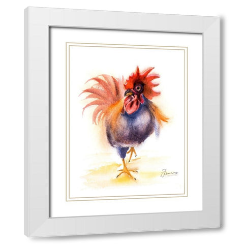 Rooster White Modern Wood Framed Art Print with Double Matting by Shefranov, Olga