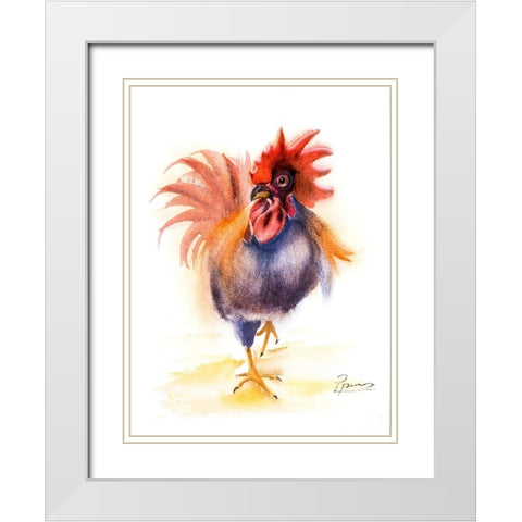 Rooster White Modern Wood Framed Art Print with Double Matting by Shefranov, Olga