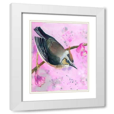 Pink Floral White Modern Wood Framed Art Print with Double Matting by Shefranov, Olga