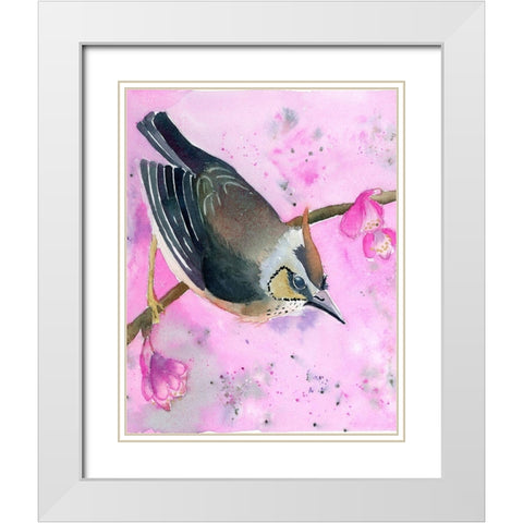 Pink Floral White Modern Wood Framed Art Print with Double Matting by Shefranov, Olga