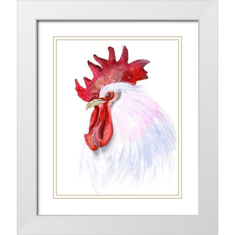Rooster White Modern Wood Framed Art Print with Double Matting by Shefranov, Olga