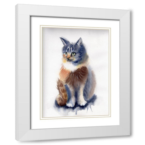 Cat White Modern Wood Framed Art Print with Double Matting by Shefranov, Olga
