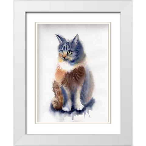 Cat White Modern Wood Framed Art Print with Double Matting by Shefranov, Olga