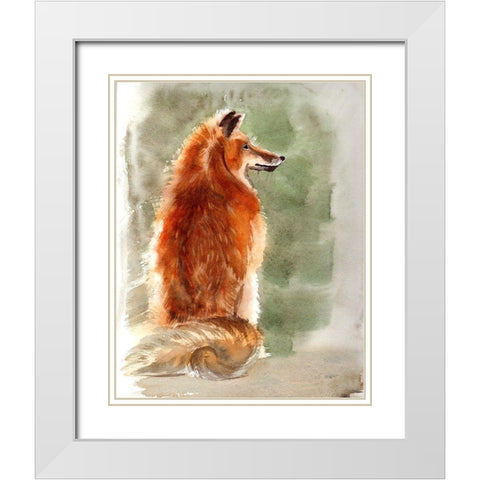 Fox White Modern Wood Framed Art Print with Double Matting by Shefranov, Olga