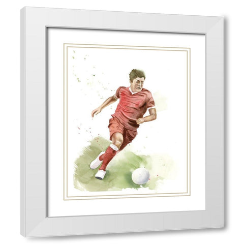 Soccer Player White Modern Wood Framed Art Print with Double Matting by Shefranov, Olga