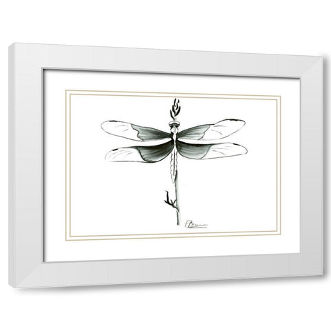 Dragonfly White Modern Wood Framed Art Print with Double Matting by Shefranov, Olga