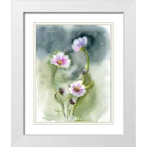 Purple Flowers II White Modern Wood Framed Art Print with Double Matting by Shefranov, Olga