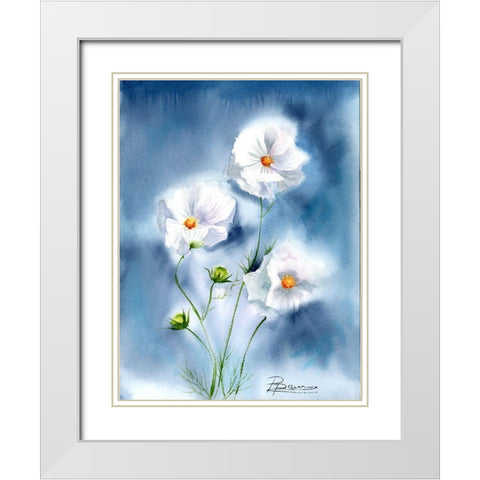 White Flowers White Modern Wood Framed Art Print with Double Matting by Shefranov, Olga