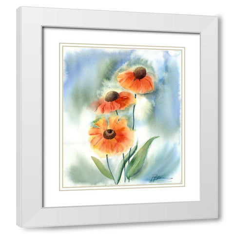 Orange Flowers White Modern Wood Framed Art Print with Double Matting by Shefranov, Olga