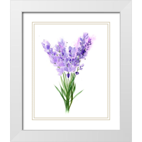 Purple Flowers V White Modern Wood Framed Art Print with Double Matting by Shefranov, Olga