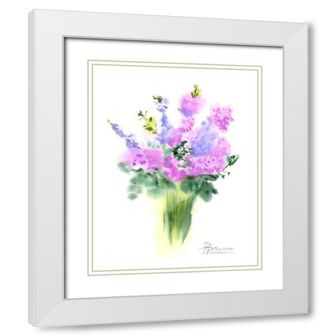 Pink Flowers III White Modern Wood Framed Art Print with Double Matting by Shefranov, Olga