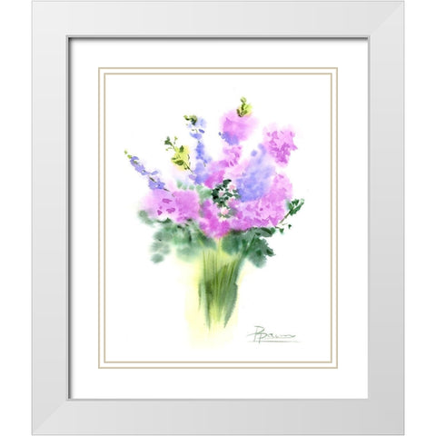 Pink Flowers III White Modern Wood Framed Art Print with Double Matting by Shefranov, Olga