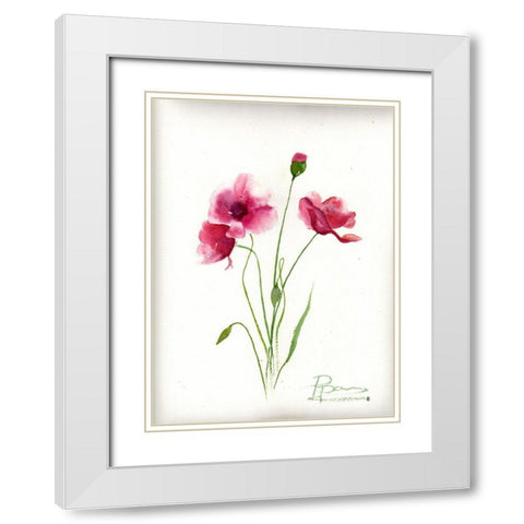 Maroon Flowers White Modern Wood Framed Art Print with Double Matting by Shefranov, Olga