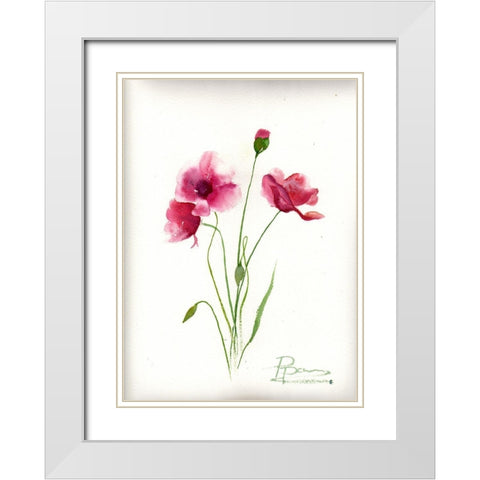 Maroon Flowers White Modern Wood Framed Art Print with Double Matting by Shefranov, Olga