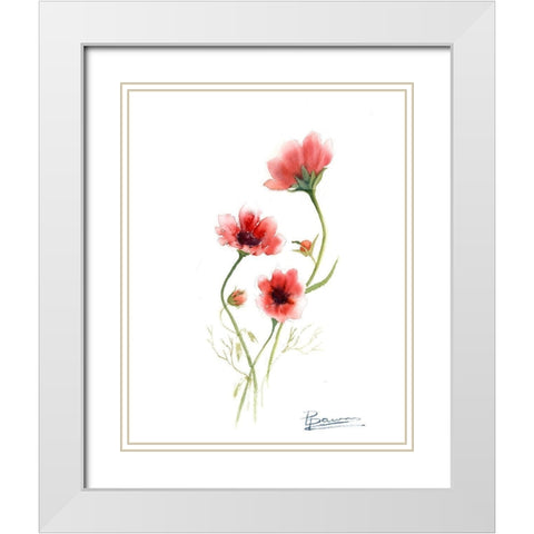 Orange Flowers III White Modern Wood Framed Art Print with Double Matting by Shefranov, Olga