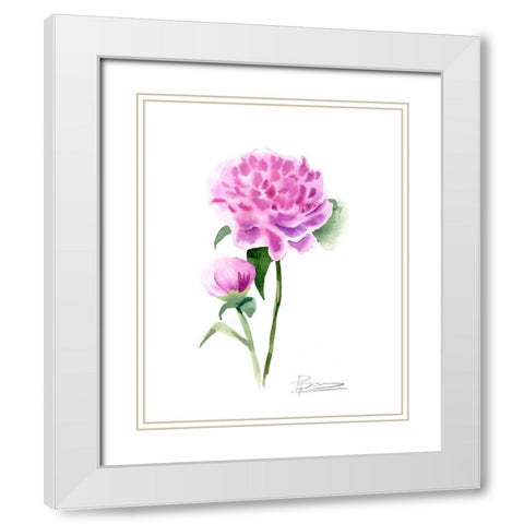 Pink Flowers IV White Modern Wood Framed Art Print with Double Matting by Shefranov, Olga