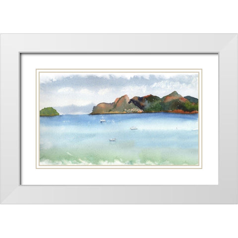 Ocean Scape White Modern Wood Framed Art Print with Double Matting by Shefranov, Olga