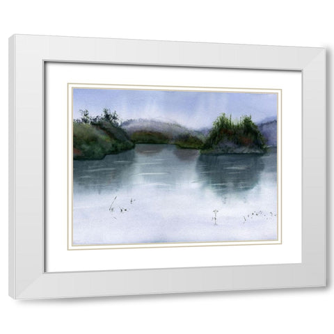 Lake Scape White Modern Wood Framed Art Print with Double Matting by Shefranov, Olga