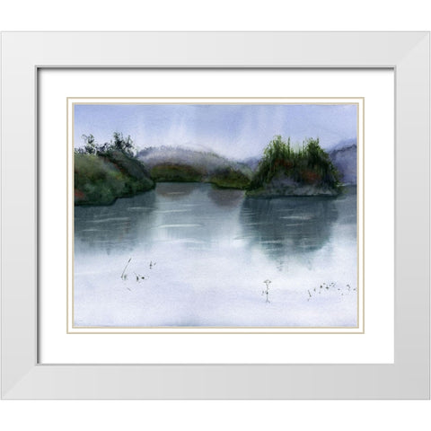 Lake Scape White Modern Wood Framed Art Print with Double Matting by Shefranov, Olga