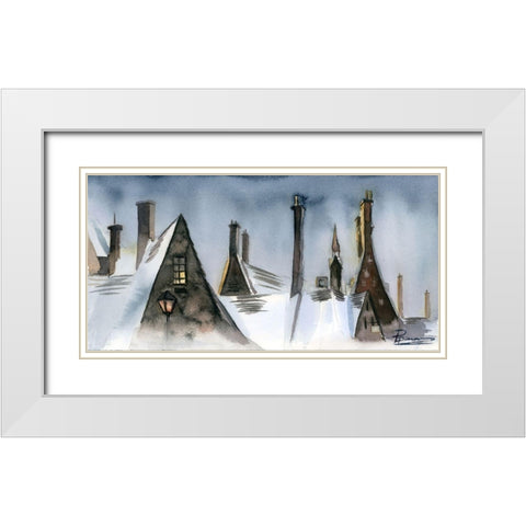 Winter Rooftops White Modern Wood Framed Art Print with Double Matting by Shefranov, Olga