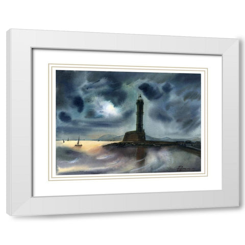 Lighthouse White Modern Wood Framed Art Print with Double Matting by Shefranov, Olga