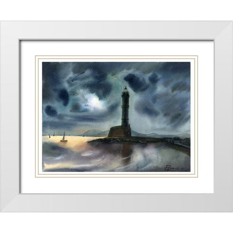 Lighthouse White Modern Wood Framed Art Print with Double Matting by Shefranov, Olga