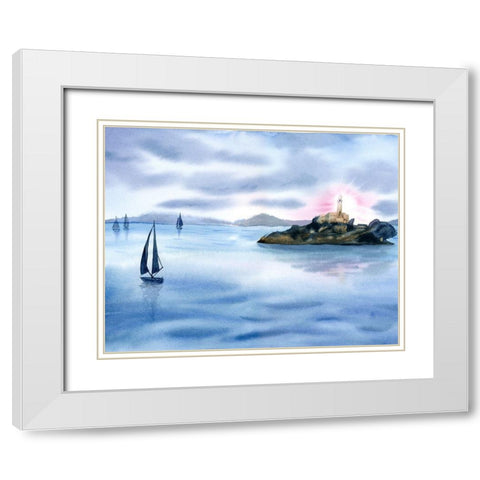 Sailboats White Modern Wood Framed Art Print with Double Matting by Shefranov, Olga