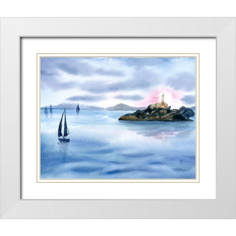 Sailboats White Modern Wood Framed Art Print with Double Matting by Shefranov, Olga