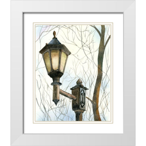 Lamppost I White Modern Wood Framed Art Print with Double Matting by Shefranov, Olga