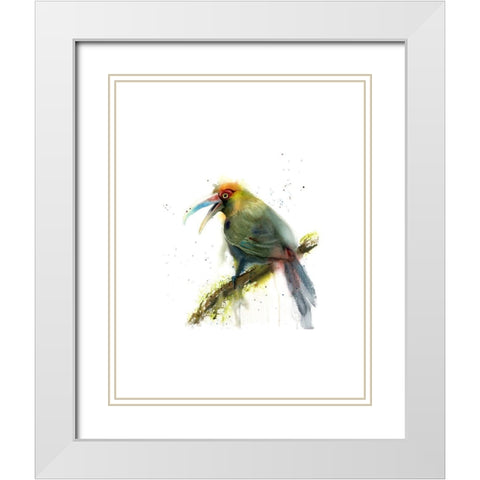 Green Bird White Modern Wood Framed Art Print with Double Matting by Shefranov, Olga