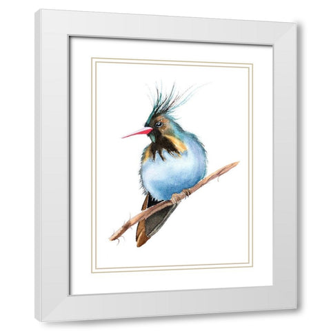Perched Bird White Modern Wood Framed Art Print with Double Matting by Shefranov, Olga