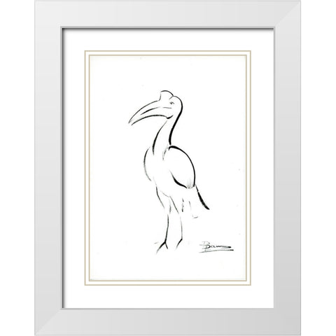 Bird Outline White Modern Wood Framed Art Print with Double Matting by Shefranov, Olga