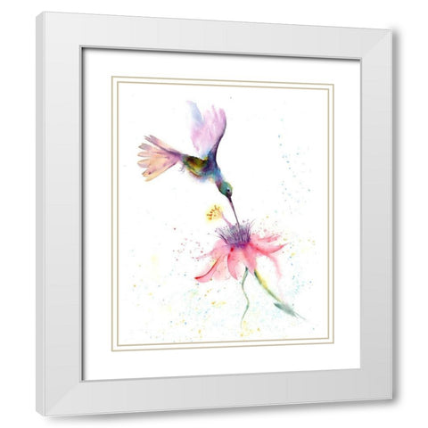 Pink Flower Hummingbird White Modern Wood Framed Art Print with Double Matting by Shefranov, Olga
