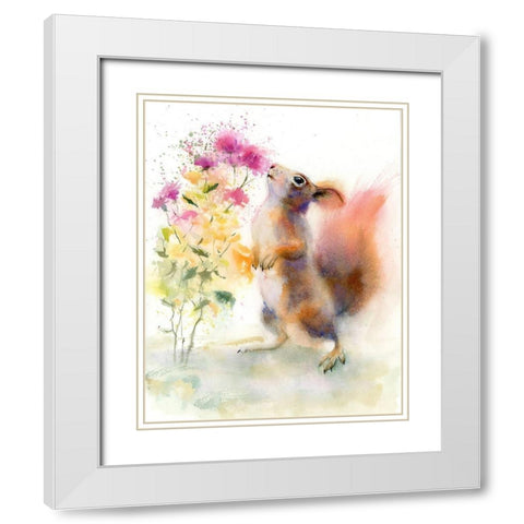 Sniffing Squirrel White Modern Wood Framed Art Print with Double Matting by Shefranov, Olga
