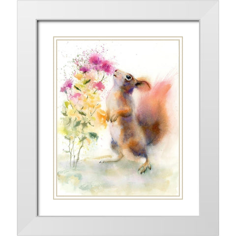 Sniffing Squirrel White Modern Wood Framed Art Print with Double Matting by Shefranov, Olga