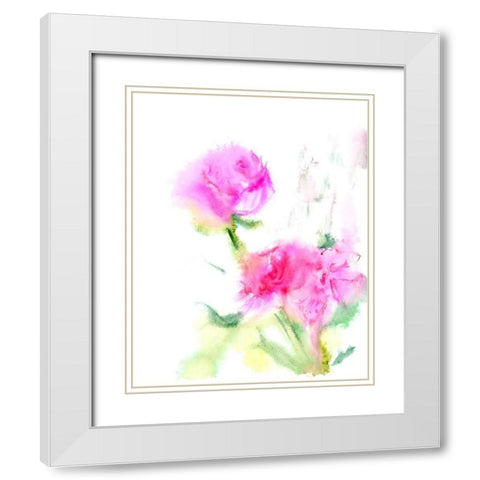 Pink Flowers White Modern Wood Framed Art Print with Double Matting by Shefranov, Olga