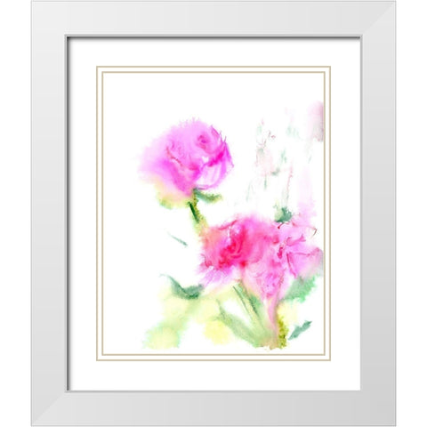 Pink Flowers White Modern Wood Framed Art Print with Double Matting by Shefranov, Olga