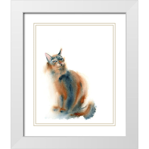 Ginger Cat White Modern Wood Framed Art Print with Double Matting by Shefranov, Olga