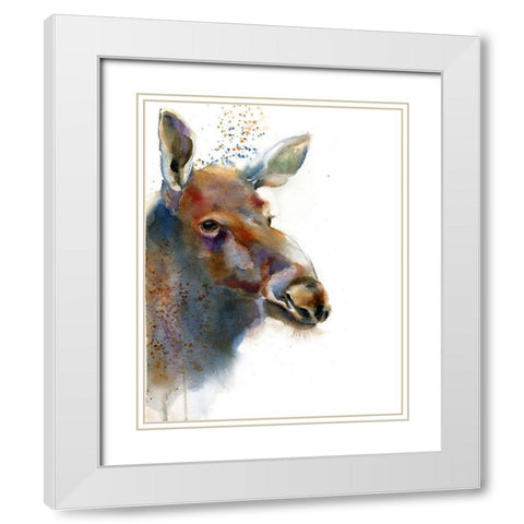 Moose White Modern Wood Framed Art Print with Double Matting by Shefranov, Olga