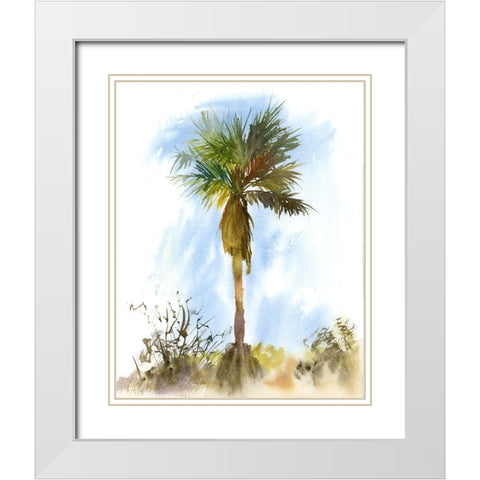 Palm Tree White Modern Wood Framed Art Print with Double Matting by Shefranov, Olga
