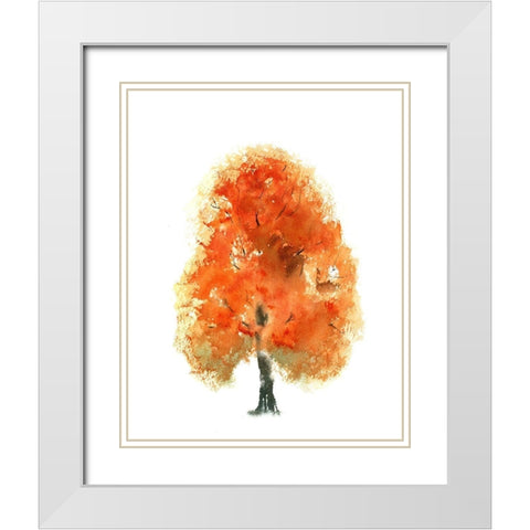 Fall Tree I White Modern Wood Framed Art Print with Double Matting by Shefranov, Olga